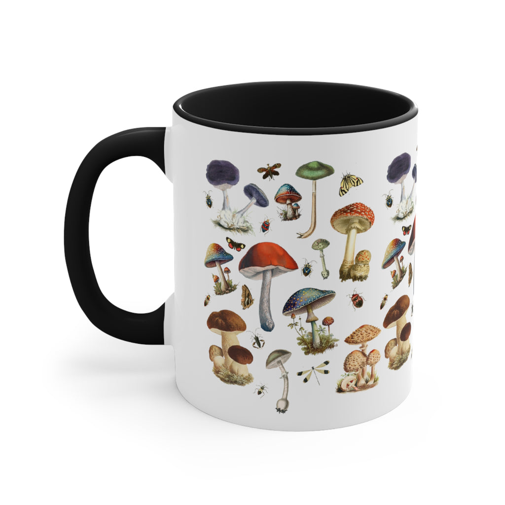 Retro Magic Mushroom Red Accent Ceramic Coffee Mug, 11oz. Black 11oz
