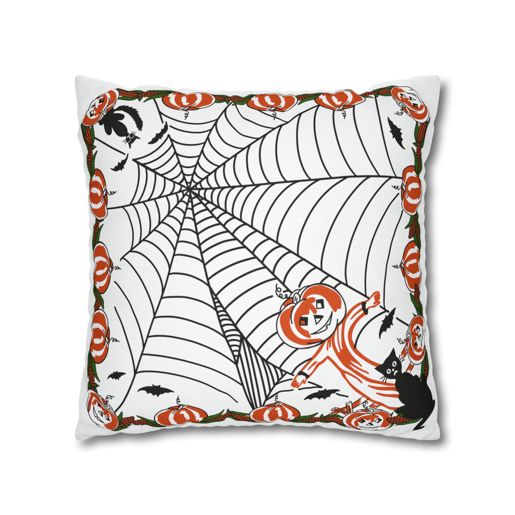 Vintage Spider Web Pumpkin Patch Retro Pillow Case