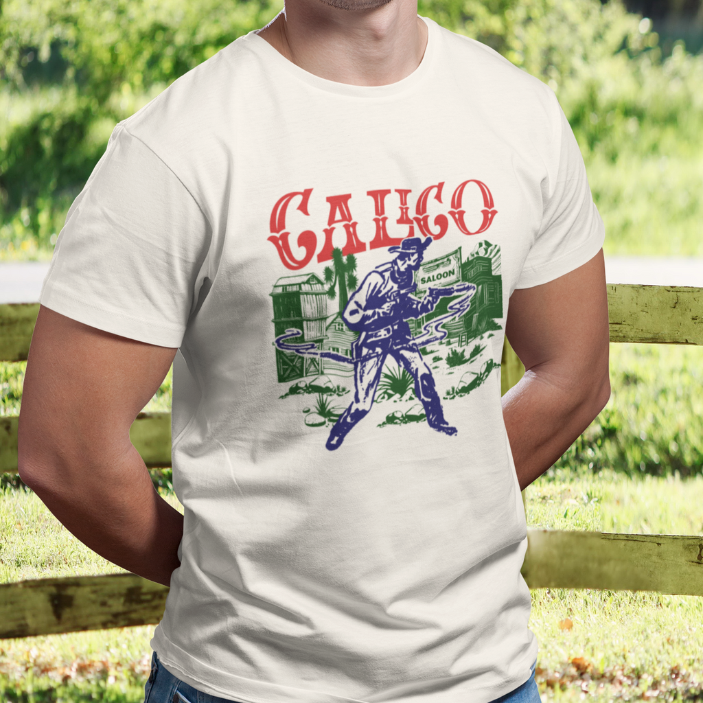 Calico Wild West Gunslinger Retro Men's Premium Cream Cotton T-shirt