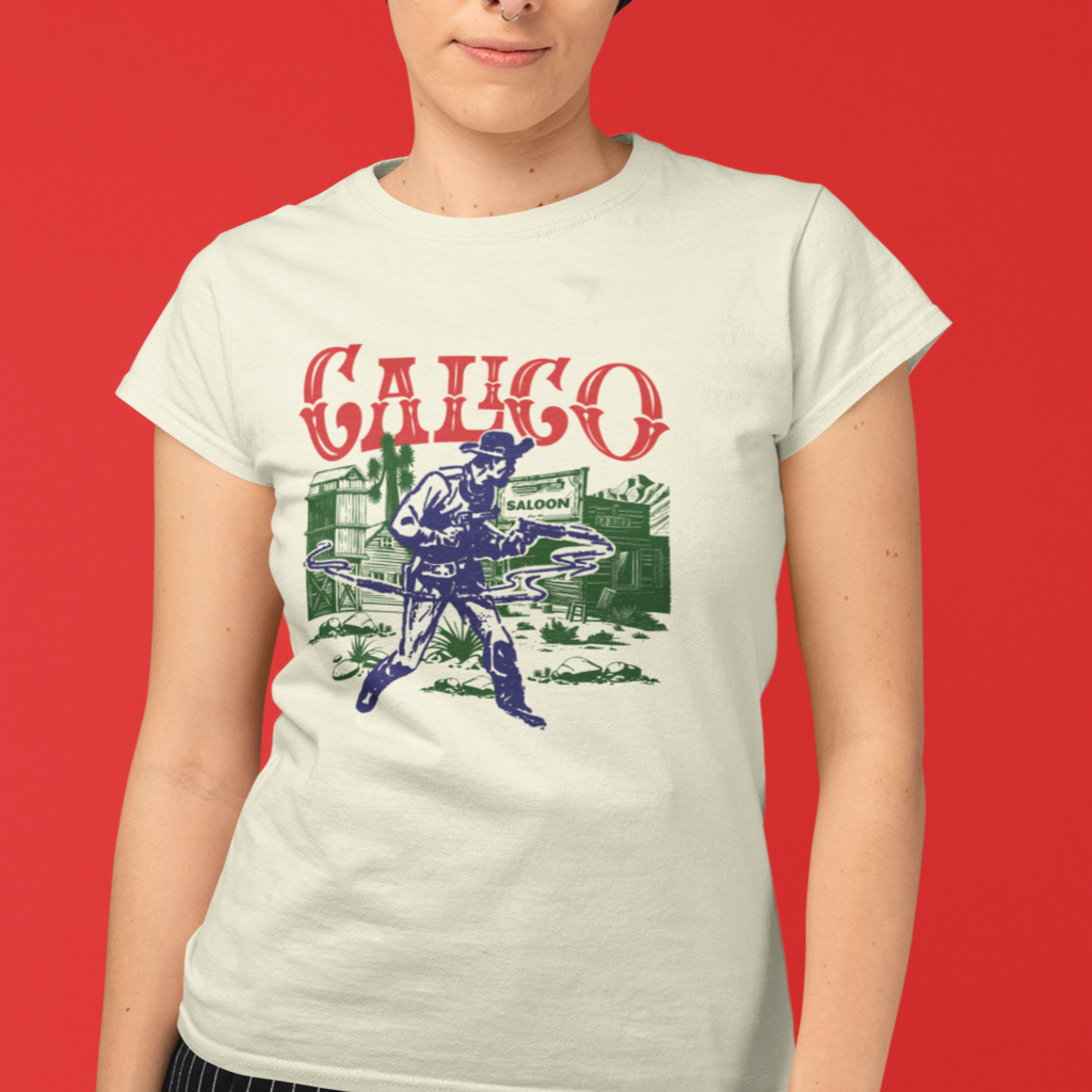 Calico Wild West Ghost Town Gunslinger Ladies Premium Cream Cotton T-shirt