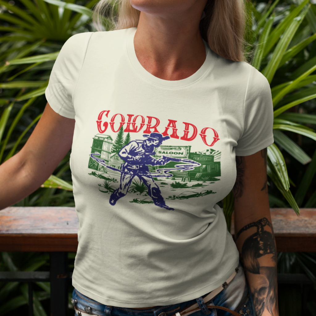 Colorado Wild West Ghost Town Gunslinger Ladies Premium Cream Cotton T-shirt