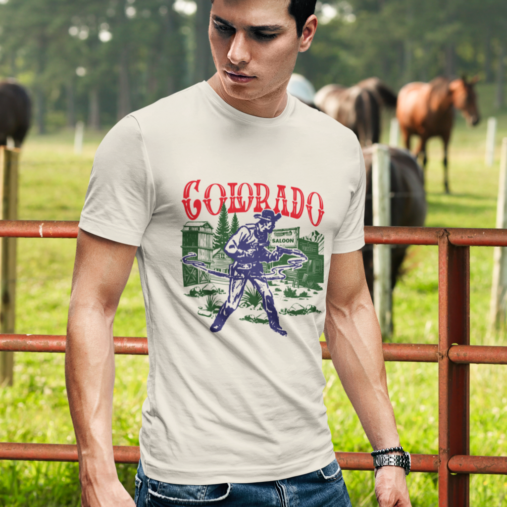 Colorado Wild West Gunslinger Retro Men's Premium Cream CottonT-shirt