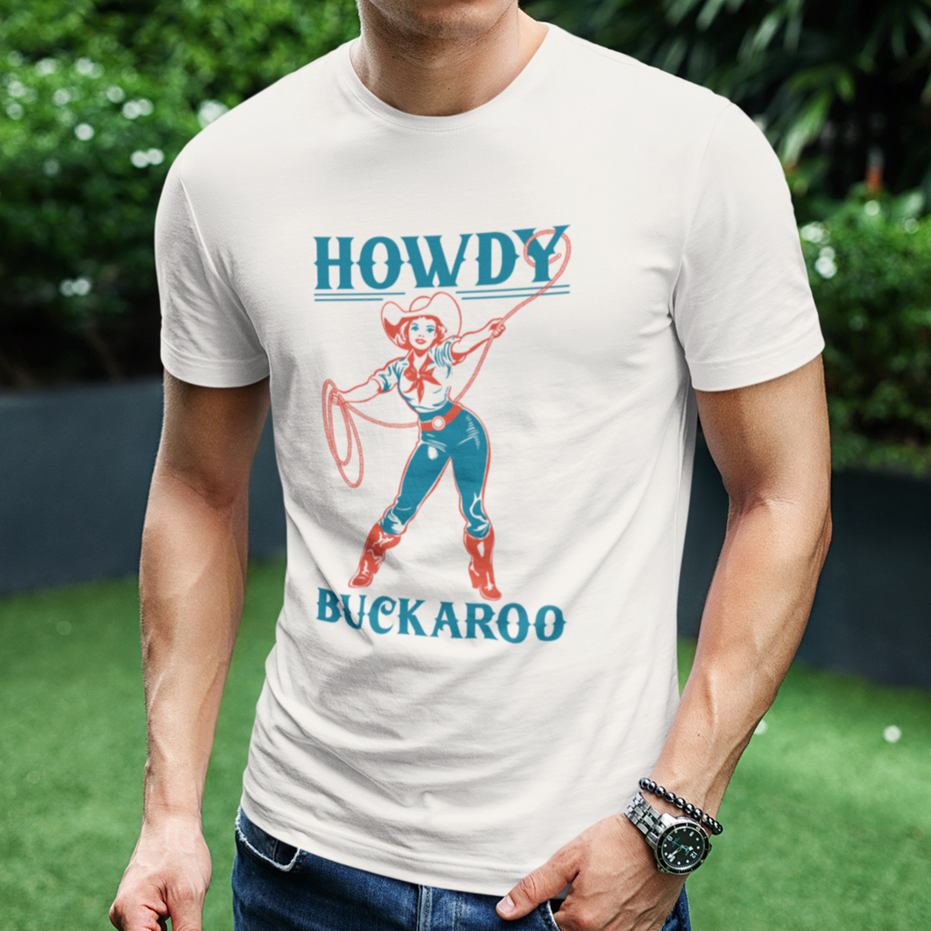 Howdy Buckaroo Cowgirl Western Men's Cream T-shirt