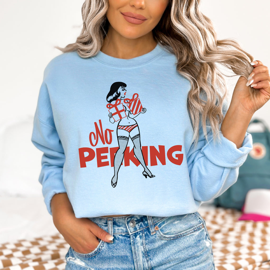No Peeking - Pinup Christmas - Women's Unisex Sweatshirt Light Blue