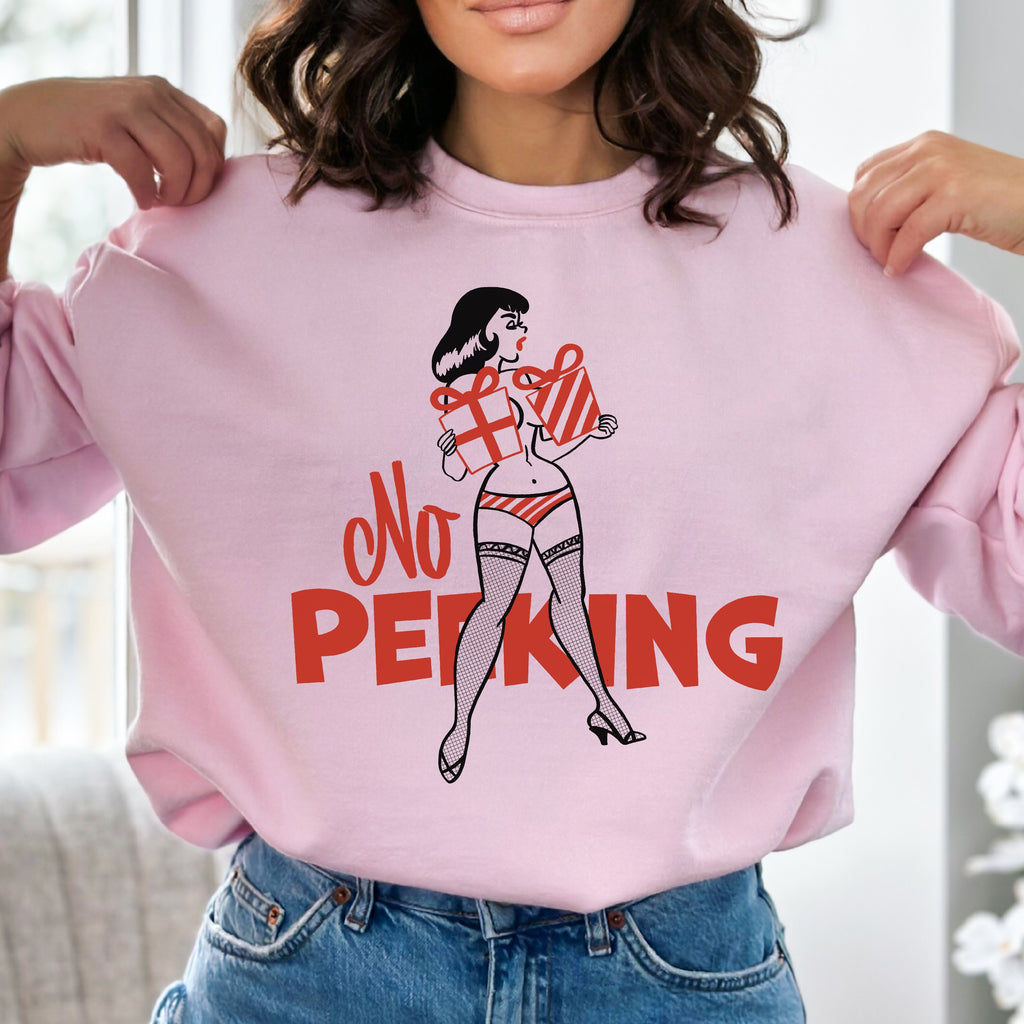 No Peeking - Pinup Christmas - Women's Unisex Sweatshirt Light Pink