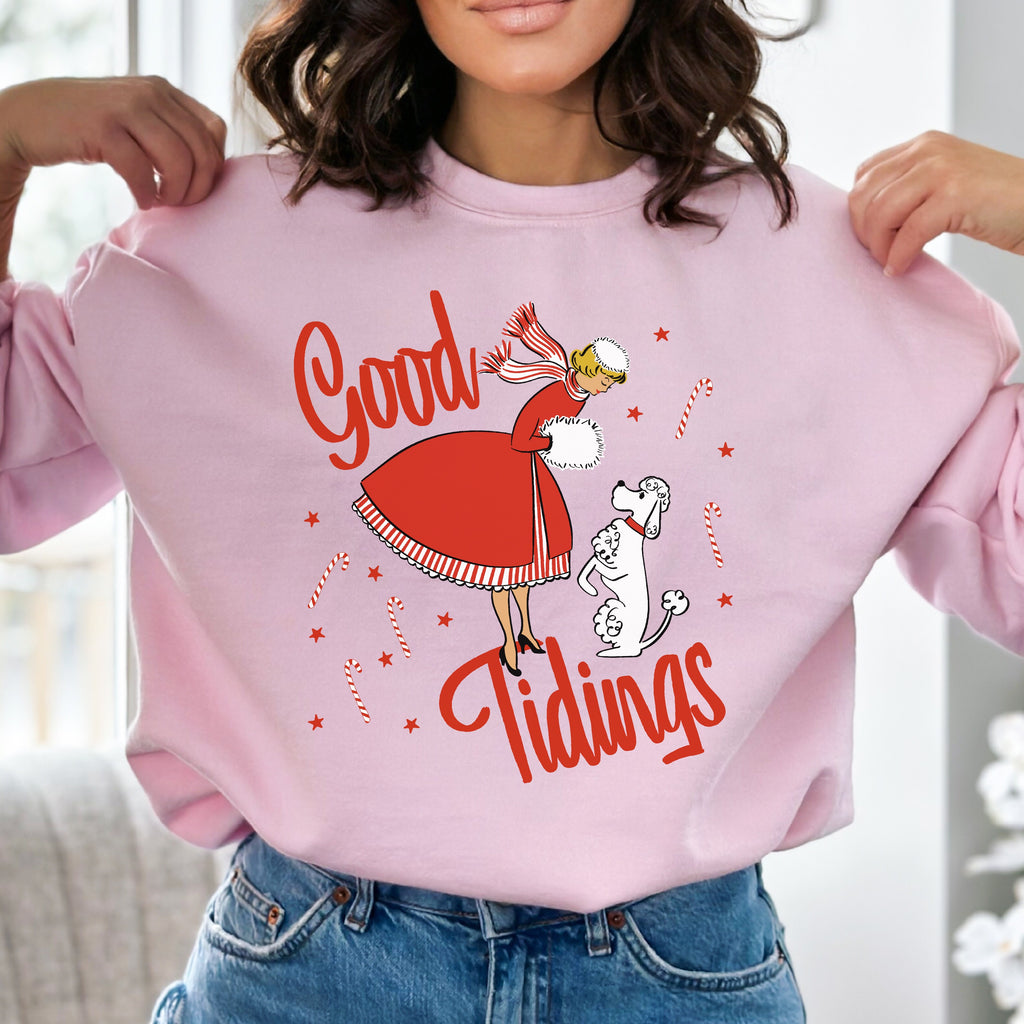 Good Tidings Retro Lady Christmas- Women's Unisex Sweatshirt Light Pink