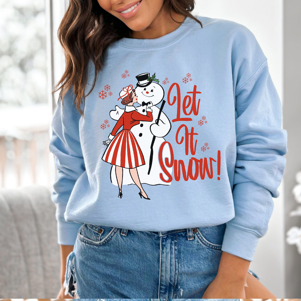 Let It Snow Retro Lady Christmas- Women's Unisex Sweatshirt Light Blue