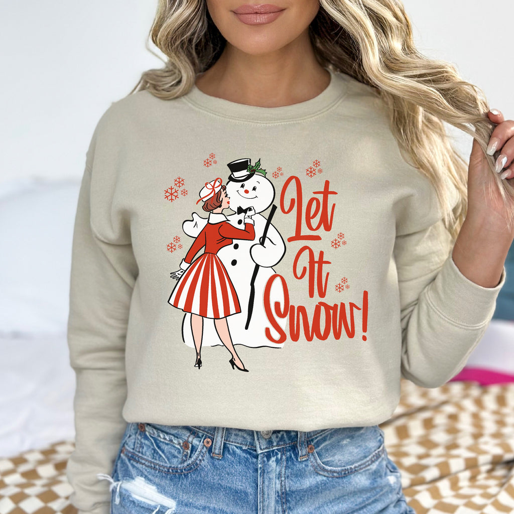 Let It Snow Retro Lady Christmas- Women's Unisex Sweatshirt Sand