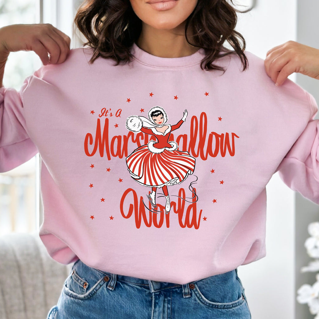 Marshmallow World Retro Lady Christmas- Women's Unisex Sweatshirt Light Pink