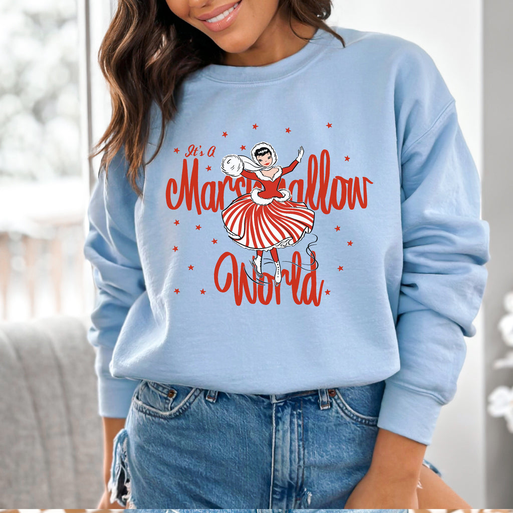 Marshmallow World Retro Lady Christmas- Women's Unisex Sweatshirt Light Blue