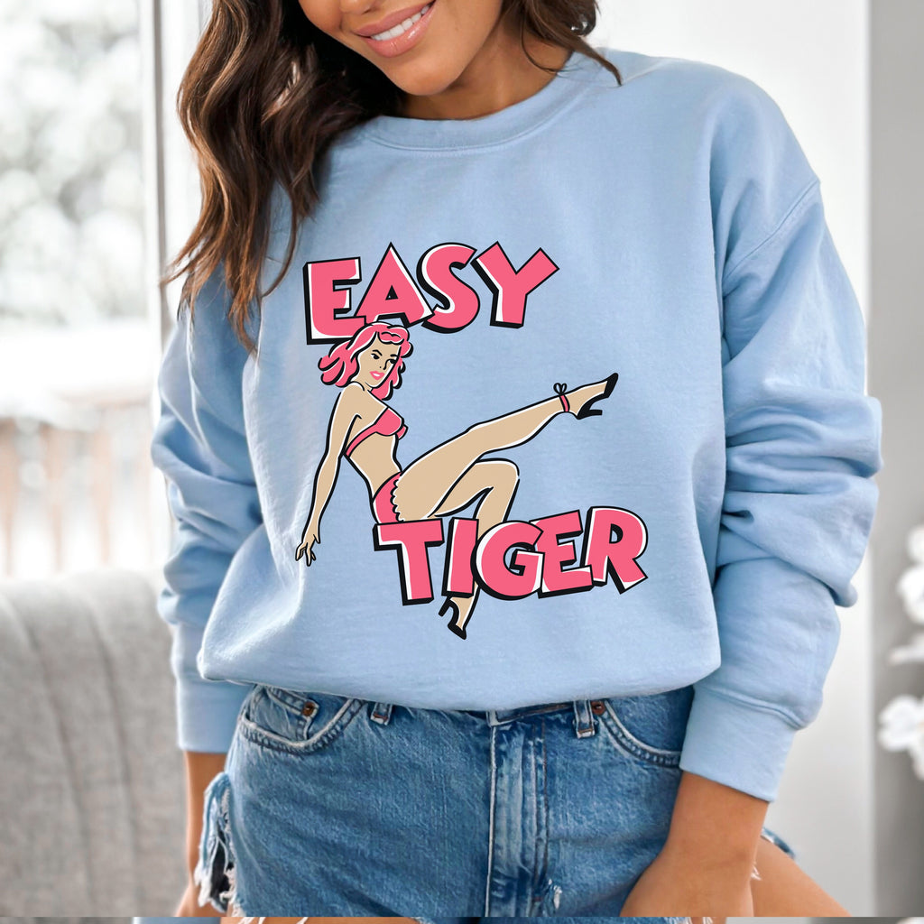 Easy Tiger Retro Pinup Unisex Sweatshirt - Assorted Colors Light Blue