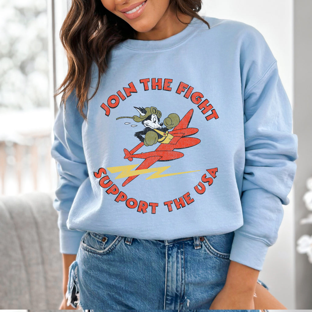 Support The USA Vintage Military Logo Women's Unisex Sweatshirt - Assorted Colors Light Blue
