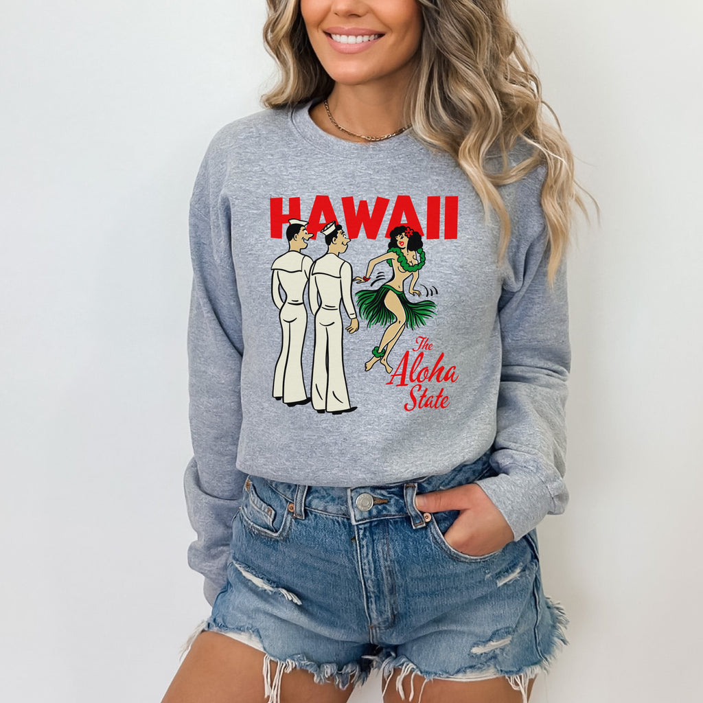 Hawaii The Aloha State Hula Women's Unisex Sweatshirt - Assorted Colors Sport Grey