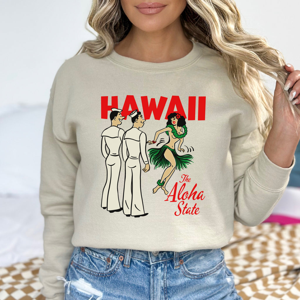 Hawaii The Aloha State Hula Women's Unisex Sweatshirt - Assorted Colors Sand