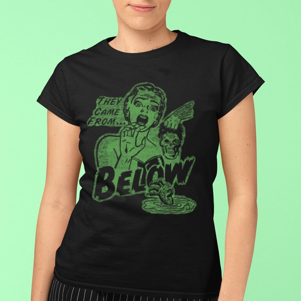 They Came From Below Spooky Ladies T-shirt Premium Cotton Fabric in 3 Assorted Colors