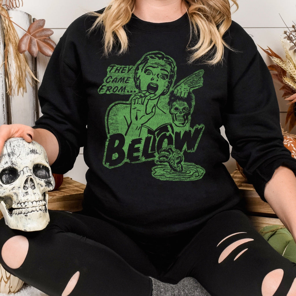 They Came From Below - Spooky Gothic Horror - Black Unisex Crewneck Sweatshirt