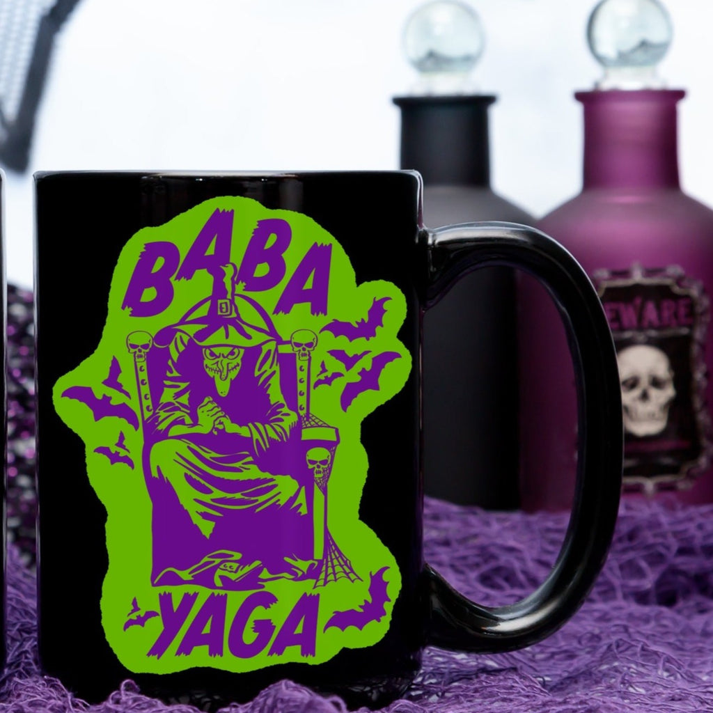 Witch Baba Yaga Vintage Halloween 11oz Black Retro Mug