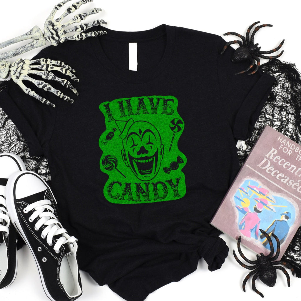 Creepy Clown Vintage Halloween - I Have Candy - Distressed Green Print on Soft Cotton Women's T-shirt