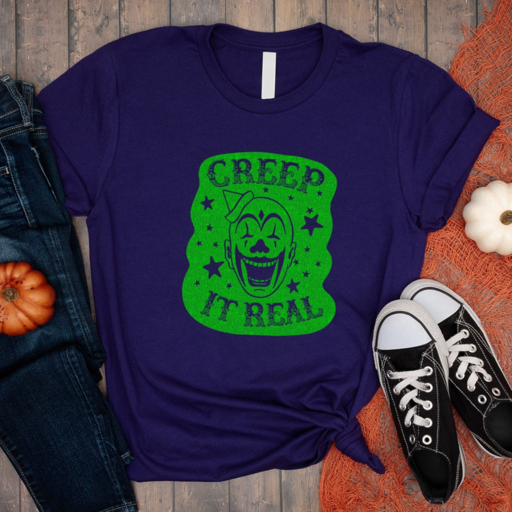 Creep It Real Vintage Halloween Clown Green Distressed Aged Retro Print on Soft Cotton Women's T-shirt