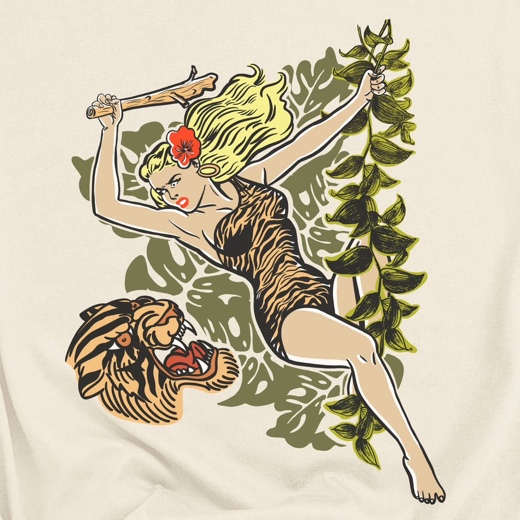 Jungle Woman Vine Swinging Vintage Pinup Soft Cream Cotton Women's T-shirt