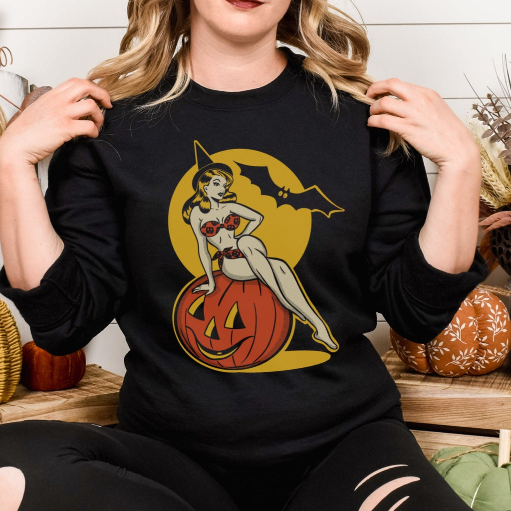 Classic Halloween Pinup Pumpkin Vintage 1950s Crewneck Women's Sweatshirt