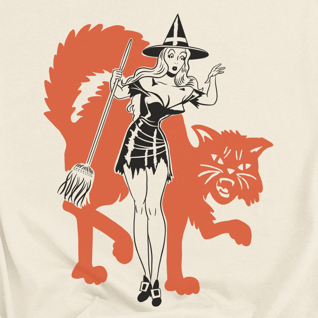 Vintage Halloween Pinup Spooky Black Cat 1950s Retro Crewneck Women's T-shirt
