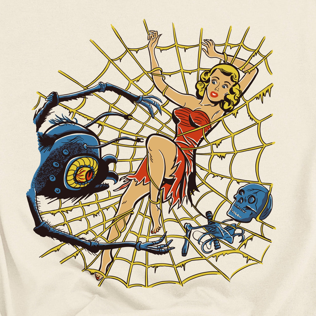 Vintage Horror Pinup Spider Web Retro Halloween Crewneck Women's T-shirt