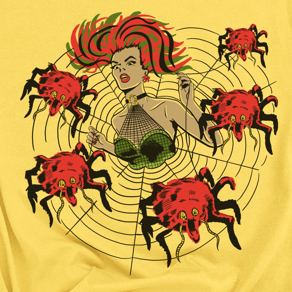 Classic Comic Book Pinup Spider Web Queen Vintage Halloween Unisex T-shirt