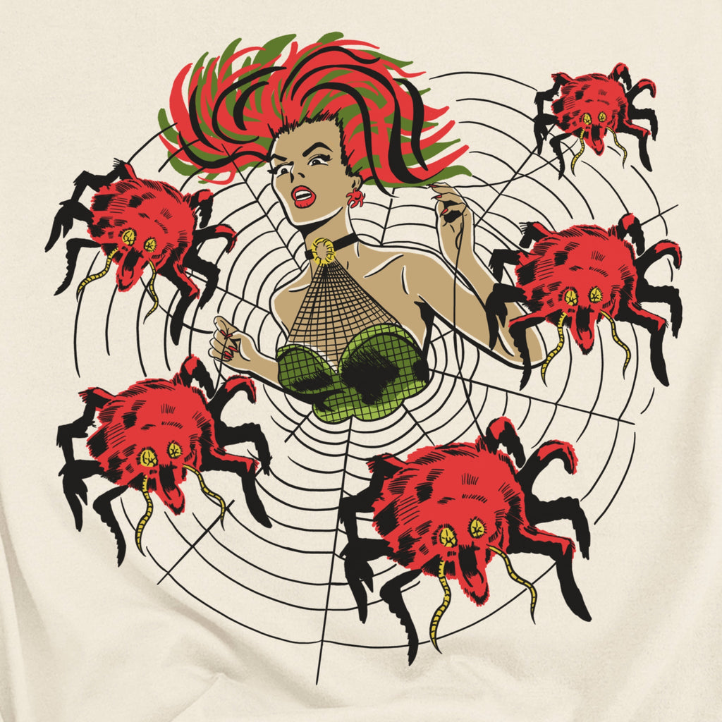 Vintage Horror Pinup Spider Web Queen Retro Halloween Crewneck Sweatshirt