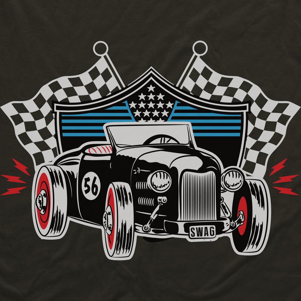Hot Rod Atomic 1950s Racing Flag Black Premium Cotton Men's T-shirt