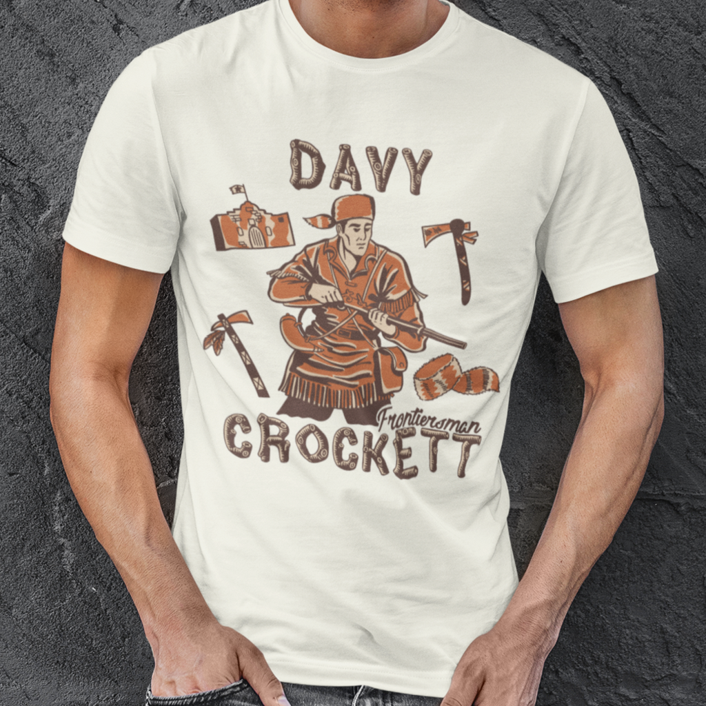 Vintage 1950s Davy Crockett Western Frontiersman Men's Cream T-shirt