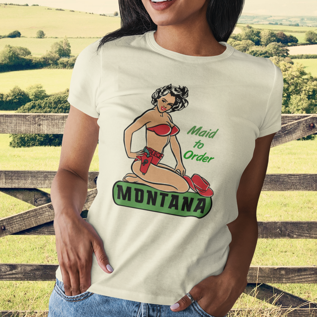 Montana Cowgirl Vintage Pinup Ladies Premium Cream Cotton T-shirt