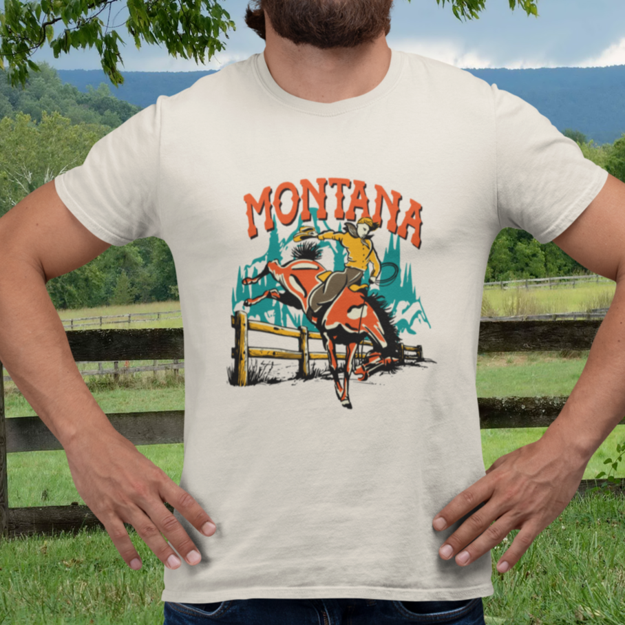 Montana Bucking Bronco Cowboy Rancher Men's Premium Cream Cotton T-shirt