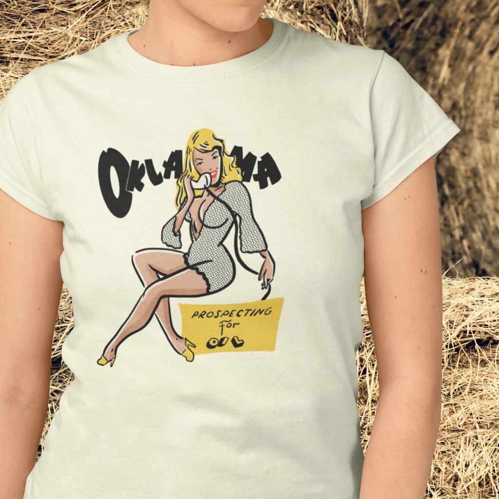 Oklahoma Pin Up Ladies Cream T-shirt