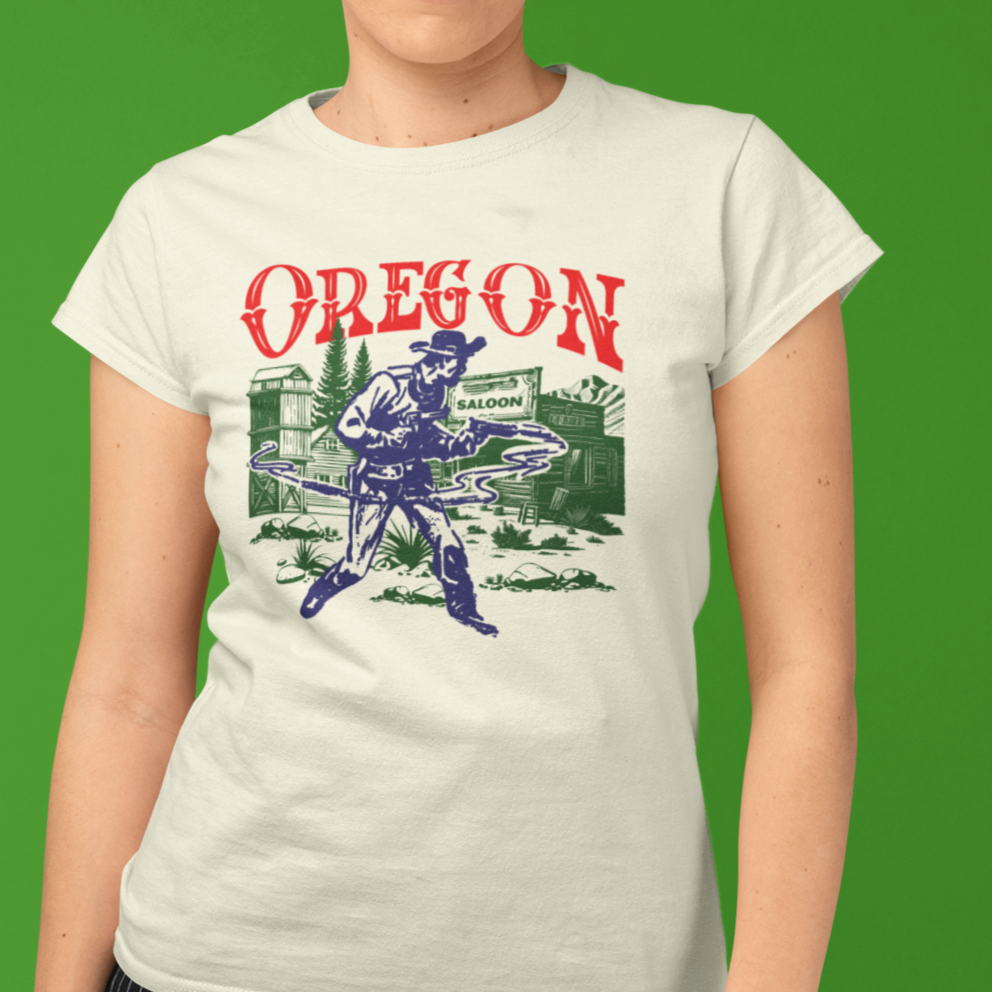 Oregon Wild West Ghost Town Gunslinger Ladies Premium Cream Cotton T-shirt