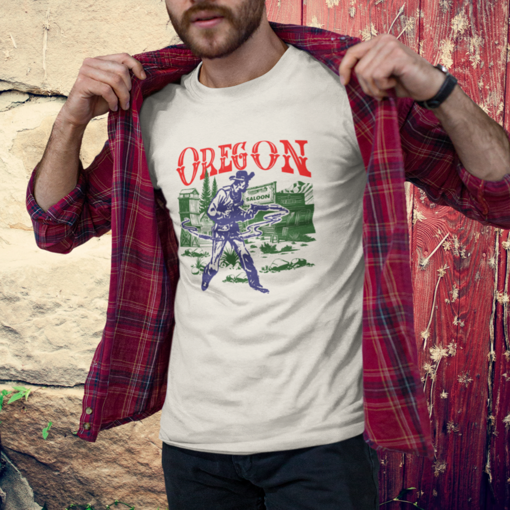 Oregon Wild West Gunslinger Retro Men's Premium Cream Cotton T-shirt