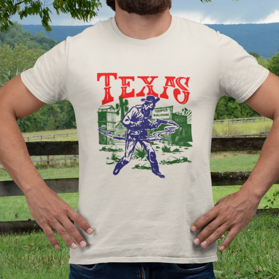 Texas Wild West Gunslinger Retro Men's Premium Cream CottonT-shirt