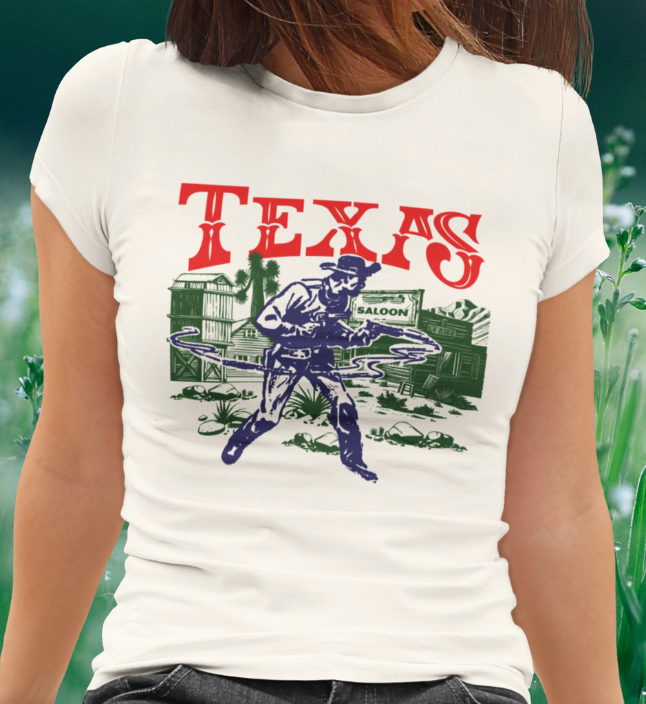 Texas Wild West Ghost Town Gunslinger Ladies Premium Cream Cotton T-shirt