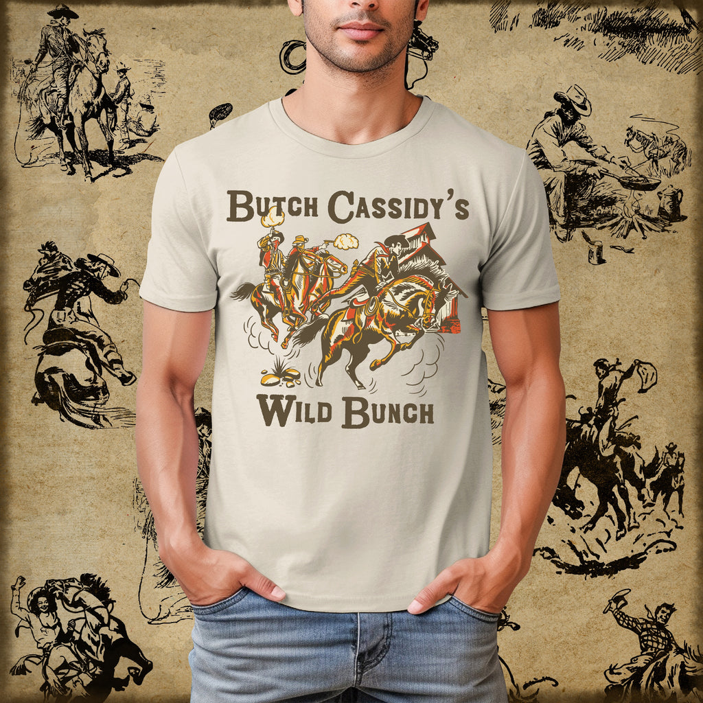 Butch Cassidy & HIs Wild Bunch Retro Western Men's Cream T-shirt