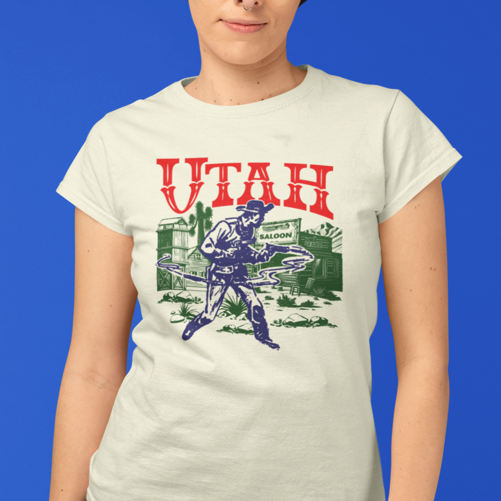 Utah Wild West Ghost Town Gunslinger Ladies Premium Cream Cotton T-shirt