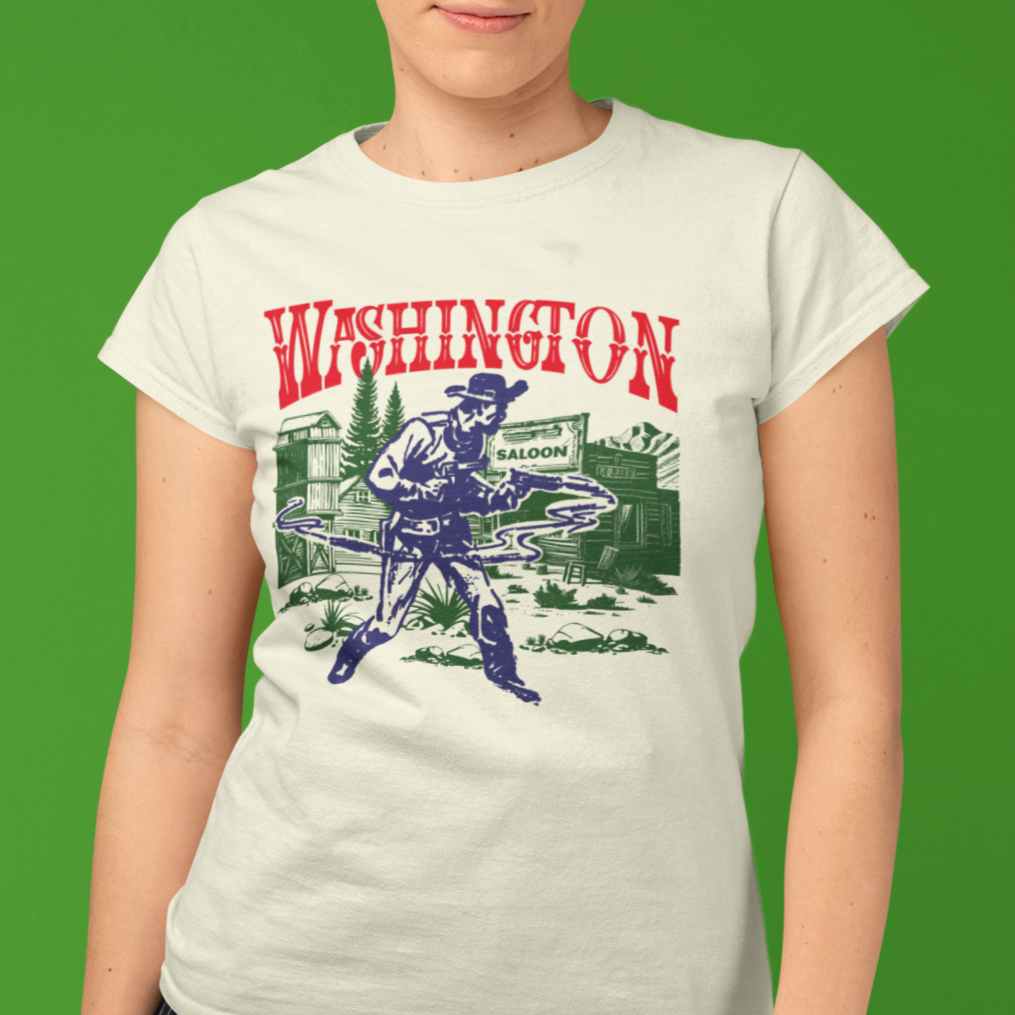 Washington Wild West Ghost Town Gunslinger Ladies Premium Cream Cotton T-shirt