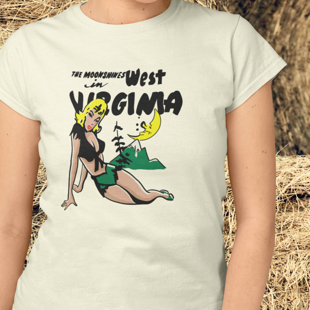 West Virginia Pin Up Ladies Cream T-shirt