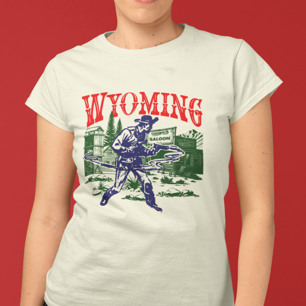 Wyoming Wild West Ghost Town Gunslinger Ladies Premium Cream Cotton T-shirt