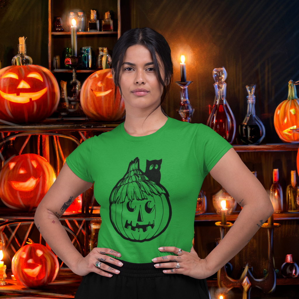 Vintage Halloween Retro Pumpkin Owl Women's T-shirt in 6 Assorted Colors