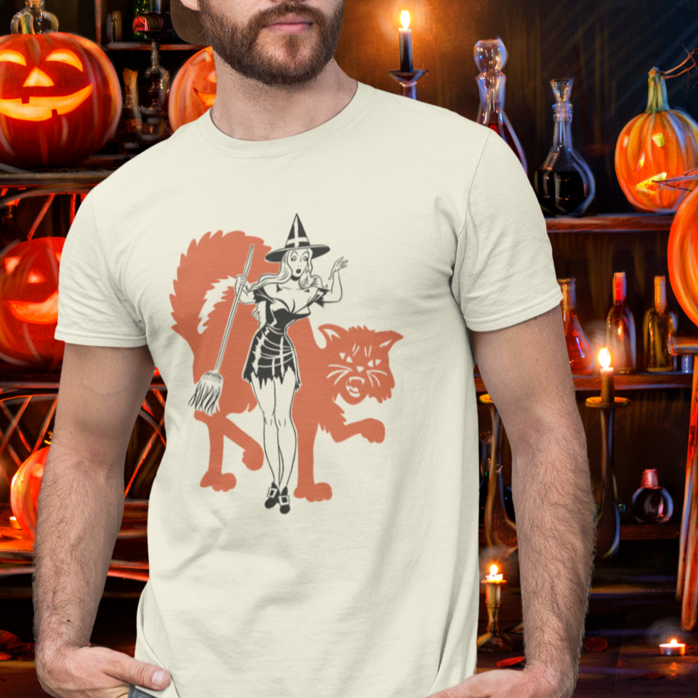 Classic Halloween Pinup Scaredy Cat Retro Spooky Season Unisex T-shirt
