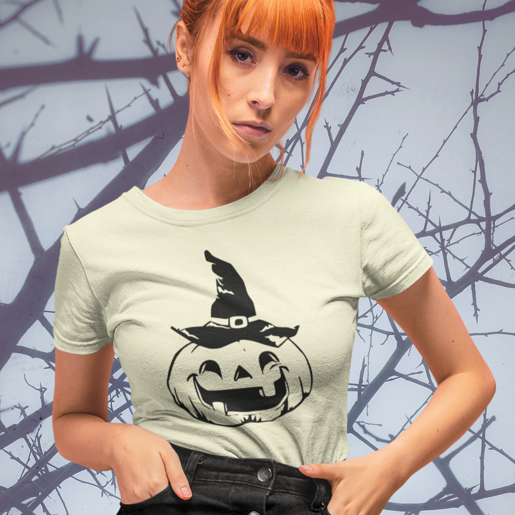 Vintage Halloween Pumpkin Witch Retro Women's T-shirt in 6 Assorted Colors