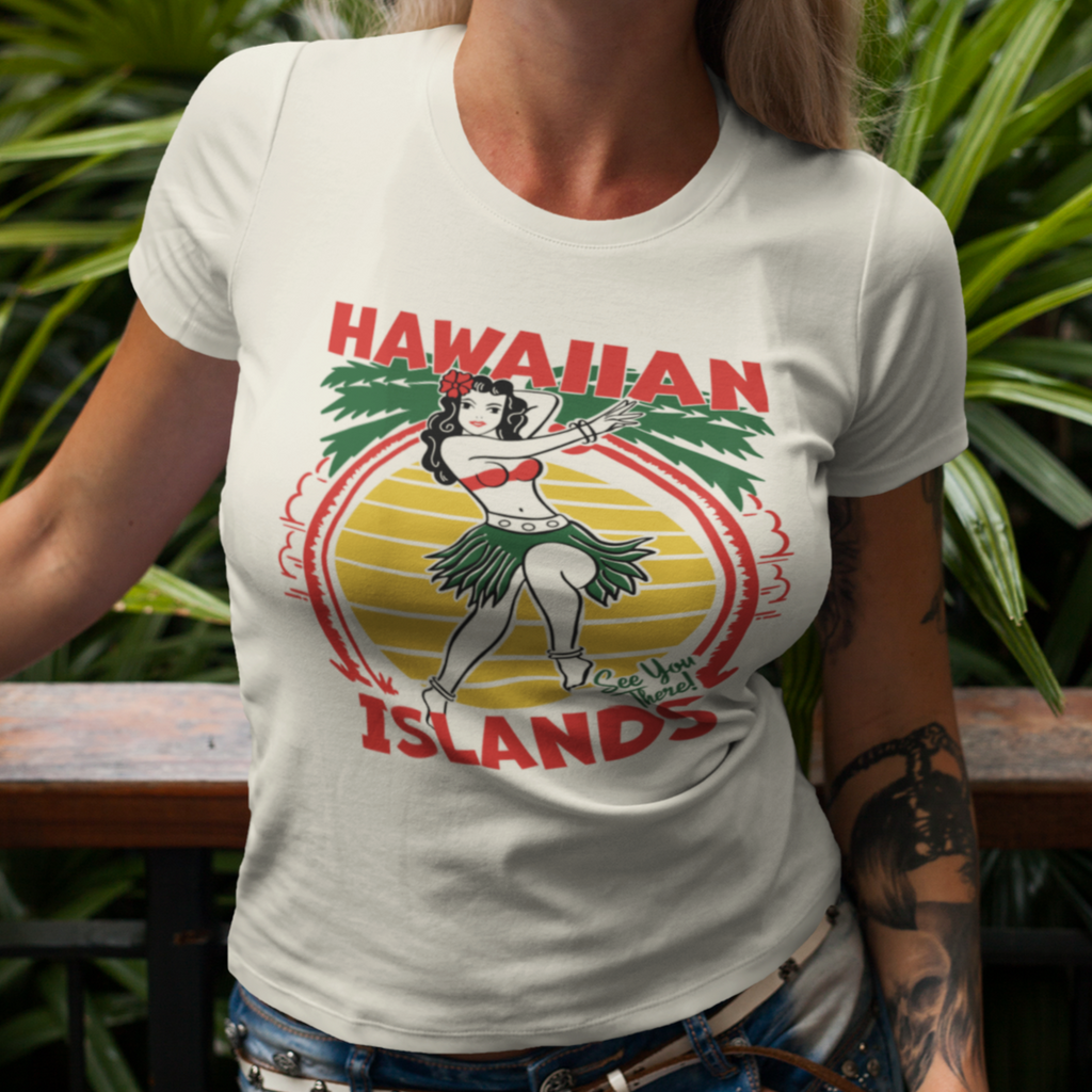 Hawaiian Islands Retro 1950s Tourist Shirt Ladies Premium Cream Cotton T-shirt