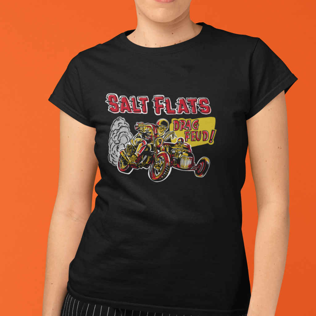 Salt Flats Drag Feud Ladies Premium Black Cotton T-shirt