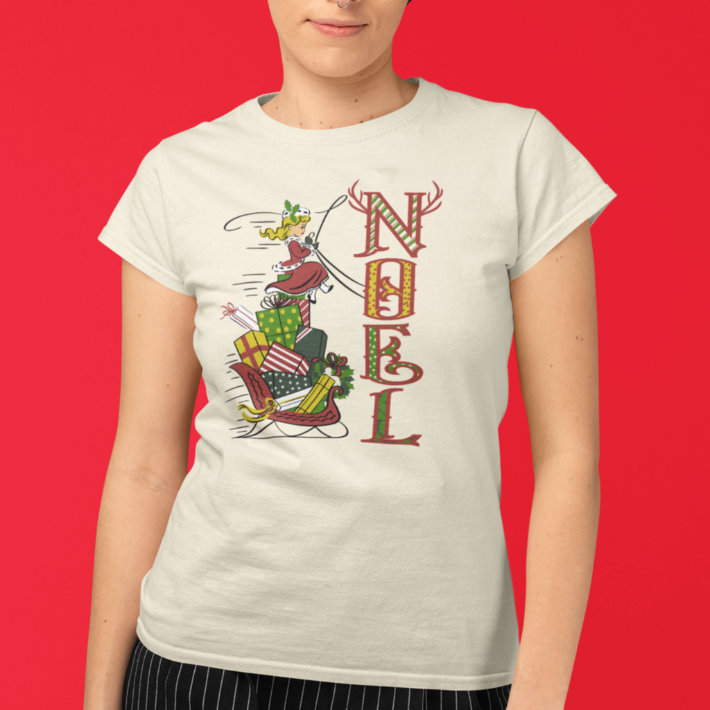 Retro Girl Noel Christmas Sleigh - Women's T-shirt