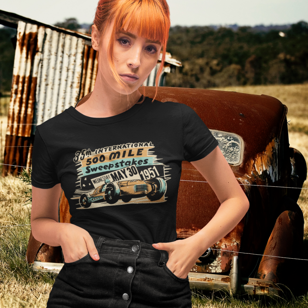 Hot Rod Racing - Vintage 1951 500 Miles Sweepstakes - Premium Black Cotton Women's T-shirt